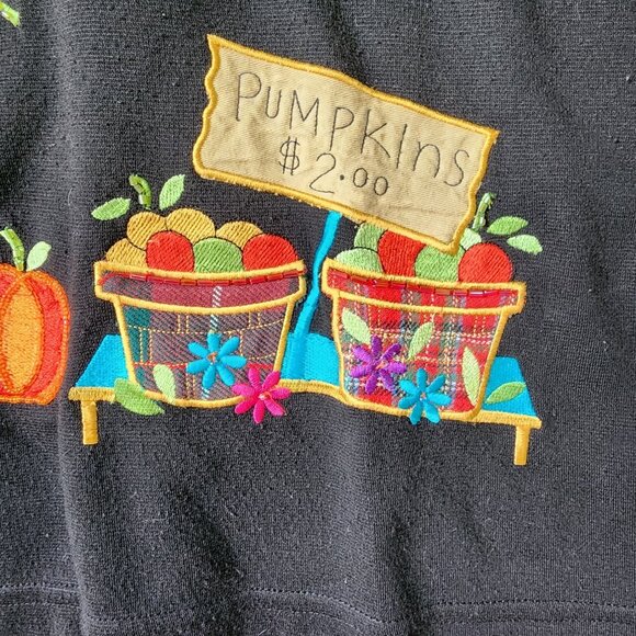 The Quacker Factory Women's Sz M L/S Shirt Halloween Autumn Pumpkin Patch Black - Picture 4 of 12